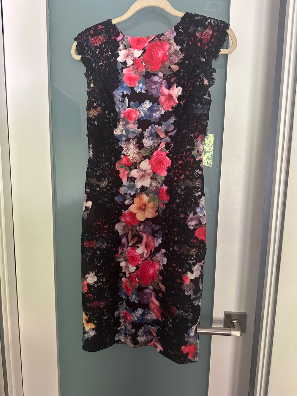 Joseph Ribkoff Black Midi Dress with Pink & Multicolor Floral Print